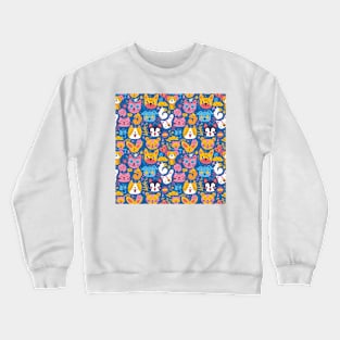 Whimsical Animal Faces Pattern Crewneck Sweatshirt